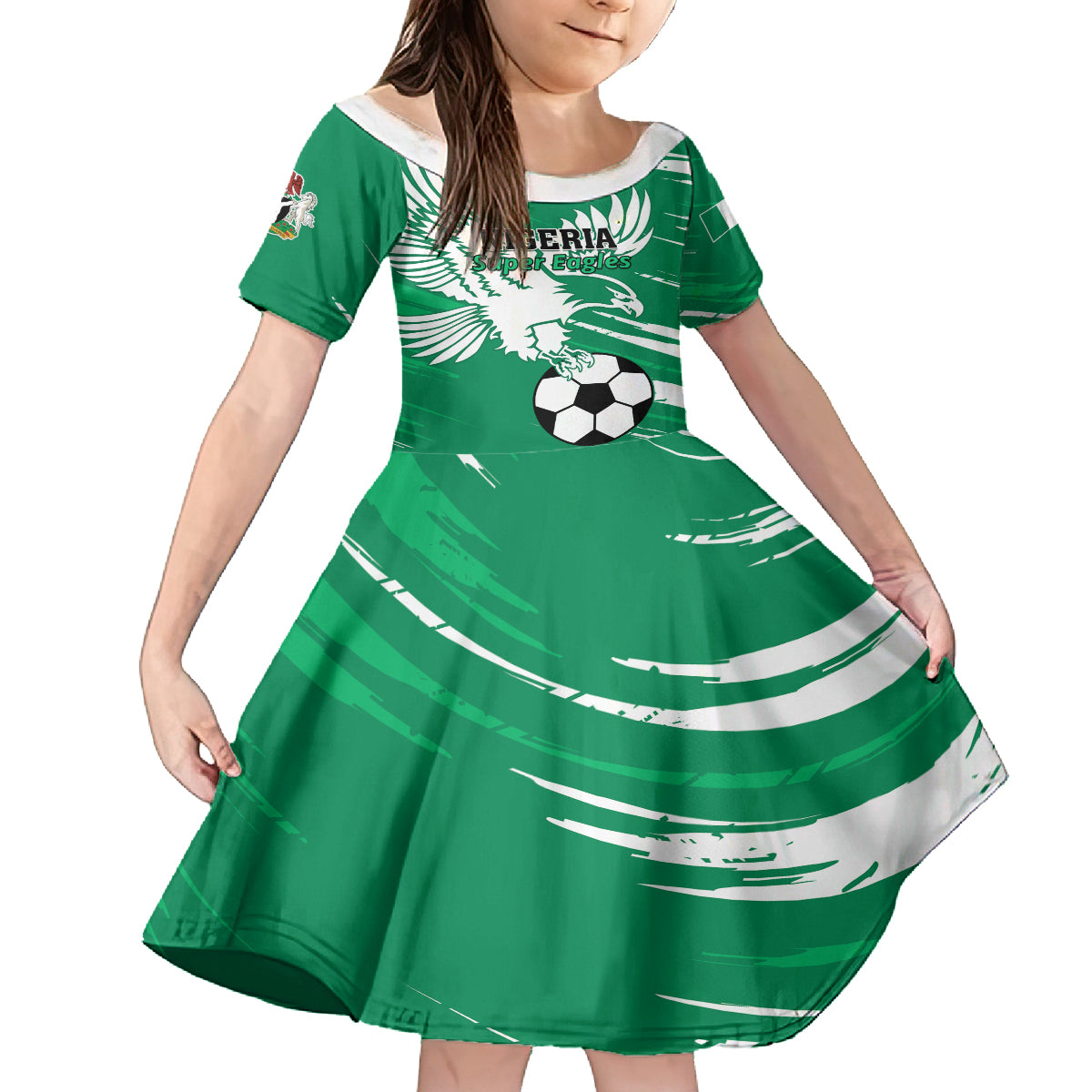 Nigeria Football Family Matching Off Shoulder Long Sleeve Dress and Hawaiian Shirt Go Super Eagles - Wonder Print Shop