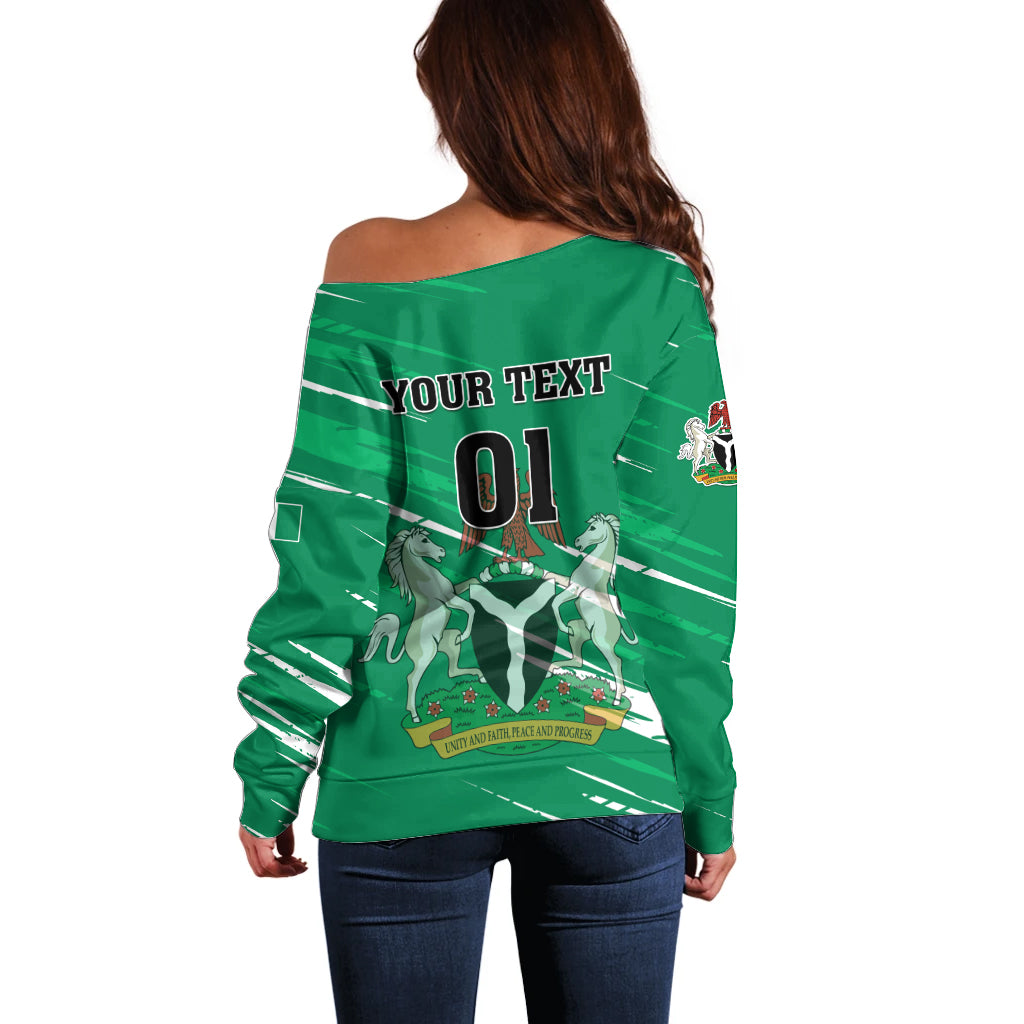 Nigeria Football Off Shoulder Sweater Go Super Eagles - Wonder Print Shop