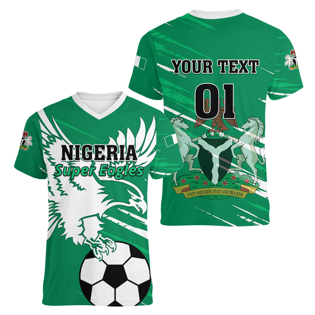Nigeria Football Women V Neck T Shirt Go Super Eagles - Wonder Print Shop