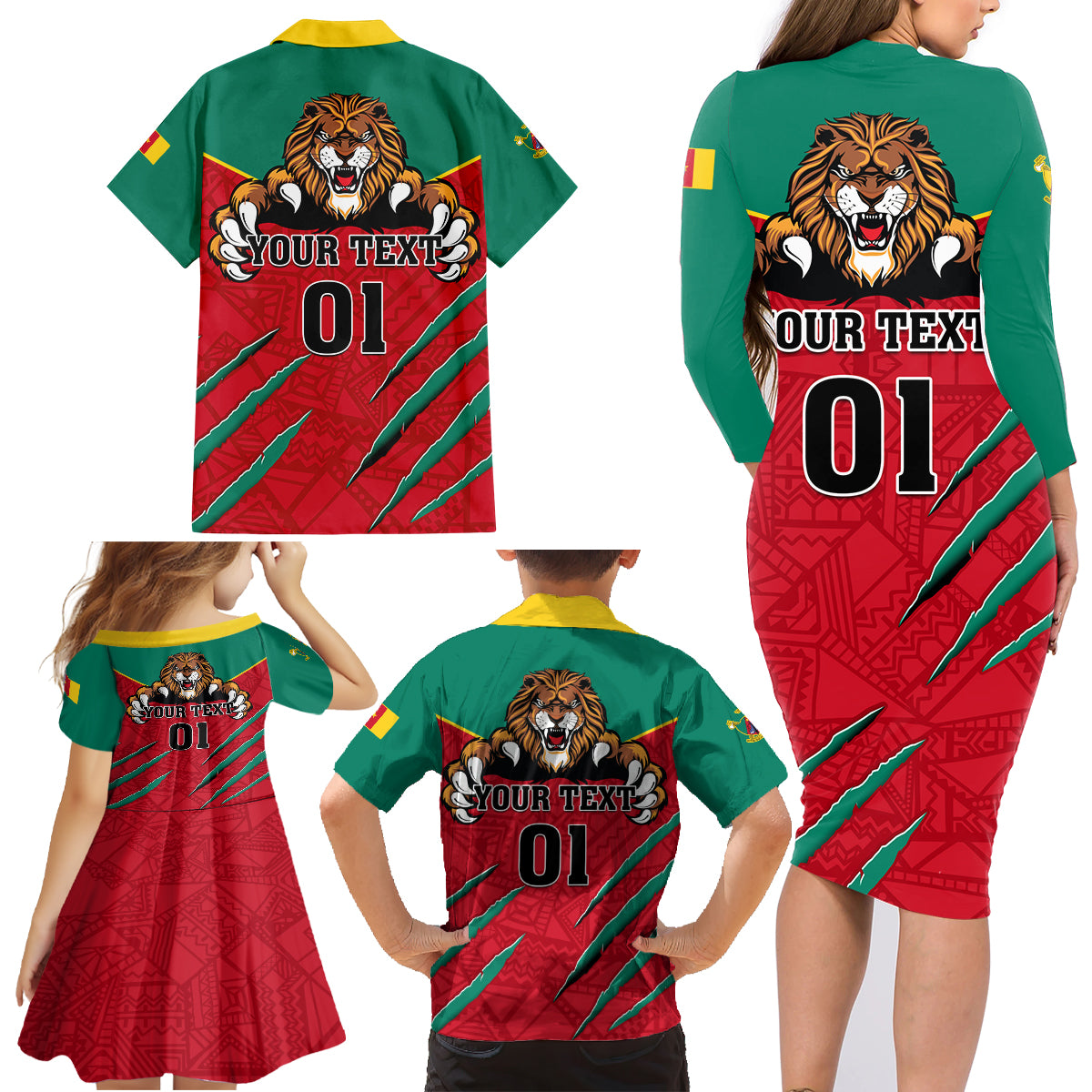 Cameroon Football Family Matching Long Sleeve Bodycon Dress and Hawaiian Shirt Go Les Lions Indomptables - Wonder Print Shop