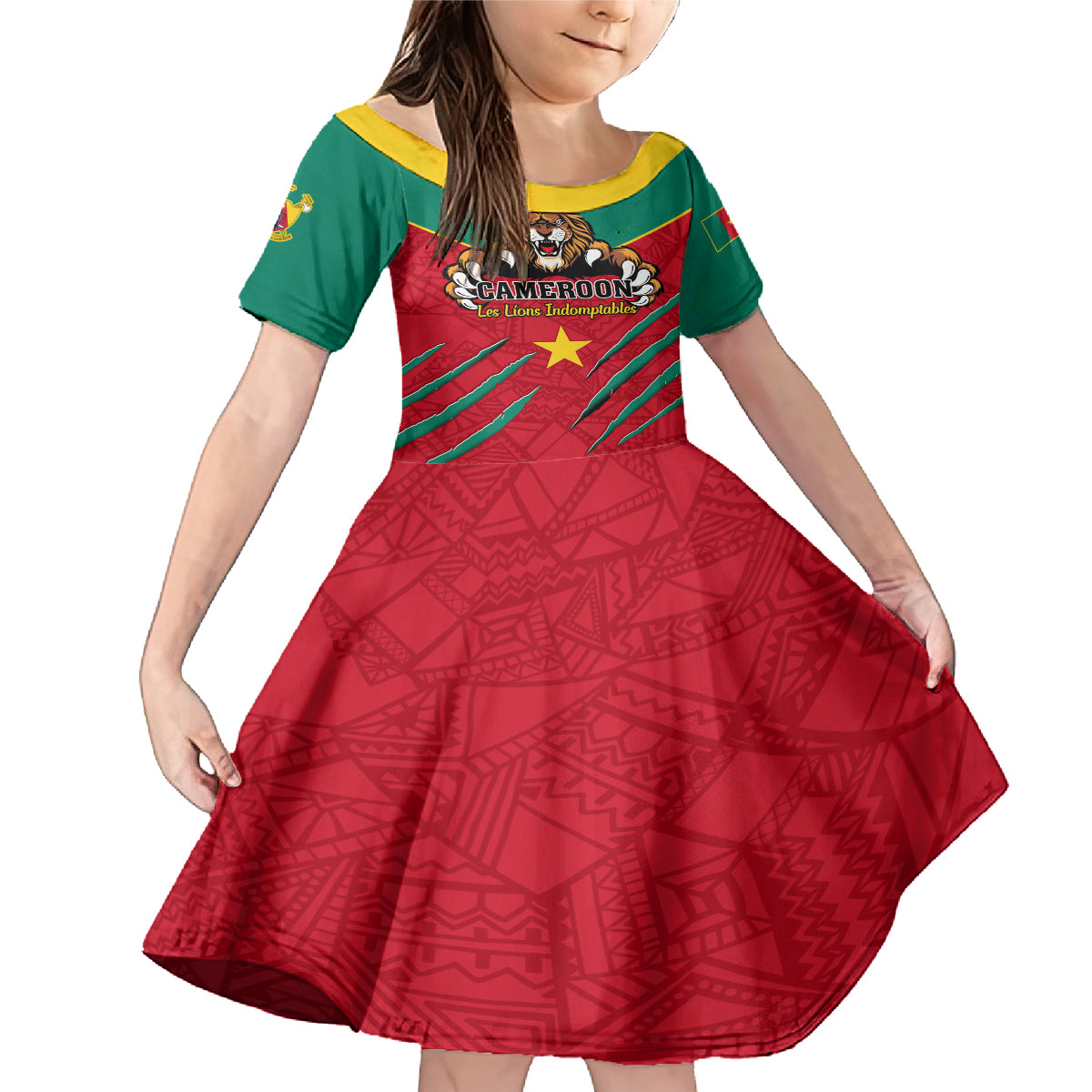 Cameroon Football Family Matching Mermaid Dress and Hawaiian Shirt Go Les Lions Indomptables - Wonder Print Shop