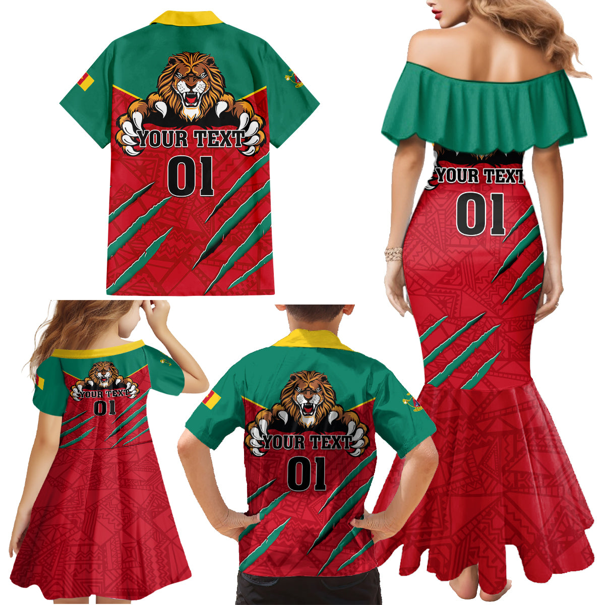 Cameroon Football Family Matching Mermaid Dress and Hawaiian Shirt Go Les Lions Indomptables - Wonder Print Shop