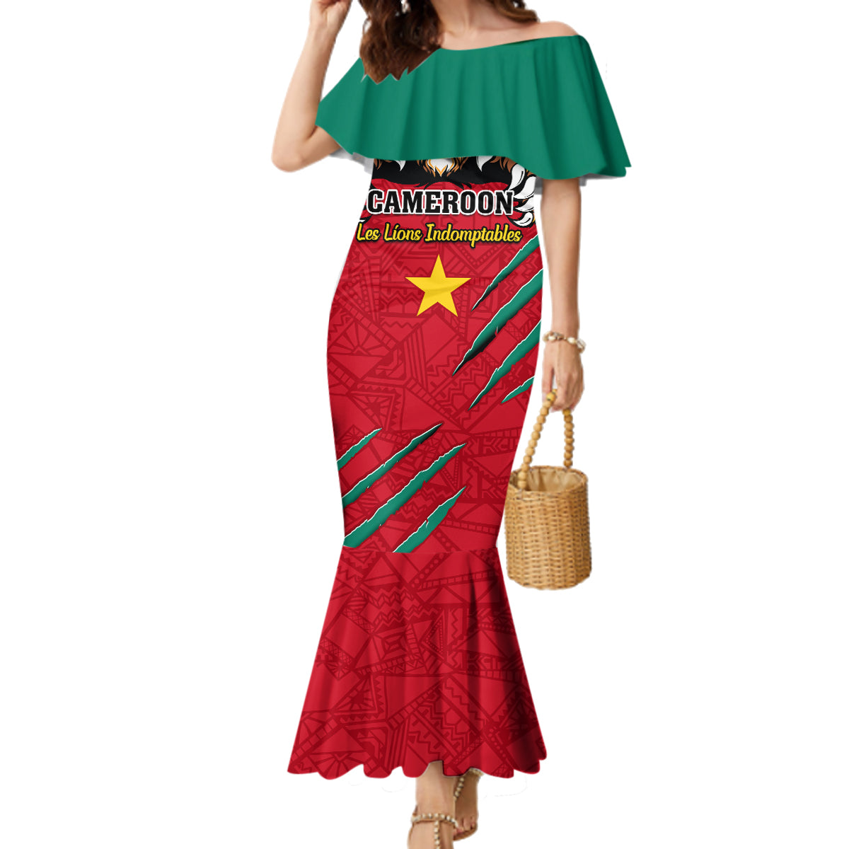Cameroon Football Family Matching Mermaid Dress and Hawaiian Shirt Go Les Lions Indomptables - Wonder Print Shop