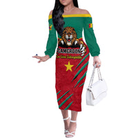 Cameroon Football Family Matching Off Shoulder Long Sleeve Dress and Hawaiian Shirt Go Les Lions Indomptables - Wonder Print Shop
