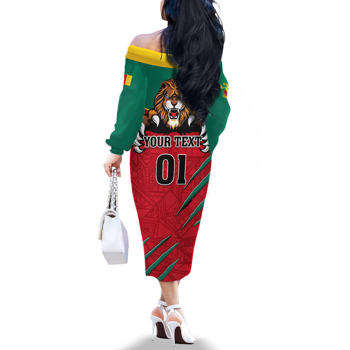 Cameroon Football Family Matching Off Shoulder Long Sleeve Dress and Hawaiian Shirt Go Les Lions Indomptables - Wonder Print Shop