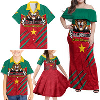 Cameroon Football Family Matching Off Shoulder Maxi Dress and Hawaiian Shirt Go Les Lions Indomptables - Wonder Print Shop