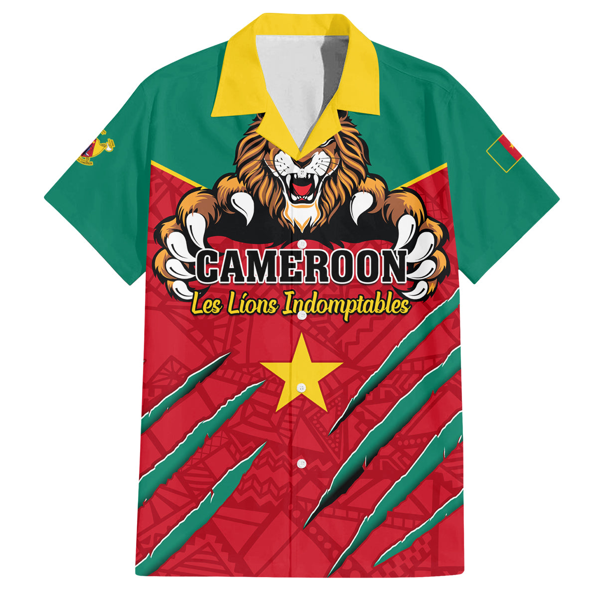 Cameroon Football Family Matching Off Shoulder Short Dress and Hawaiian Shirt Go Les Lions Indomptables - Wonder Print Shop