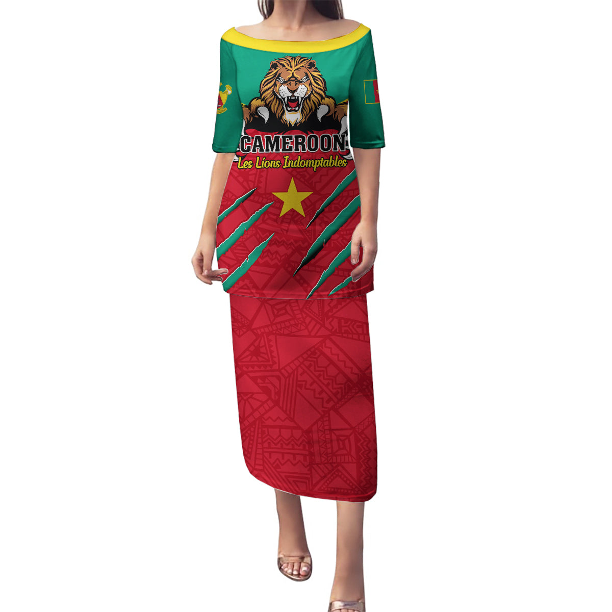 Cameroon Football Family Matching Puletasi and Hawaiian Shirt Go Les Lions Indomptables - Wonder Print Shop