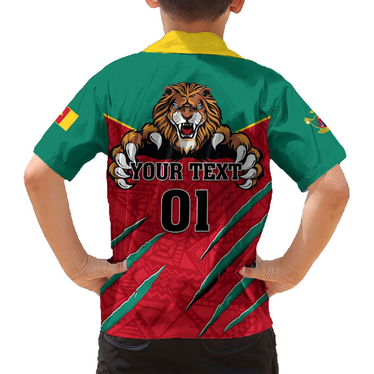 Cameroon Football Family Matching Short Sleeve Bodycon Dress and Hawaiian Shirt Go Les Lions Indomptables - Wonder Print Shop