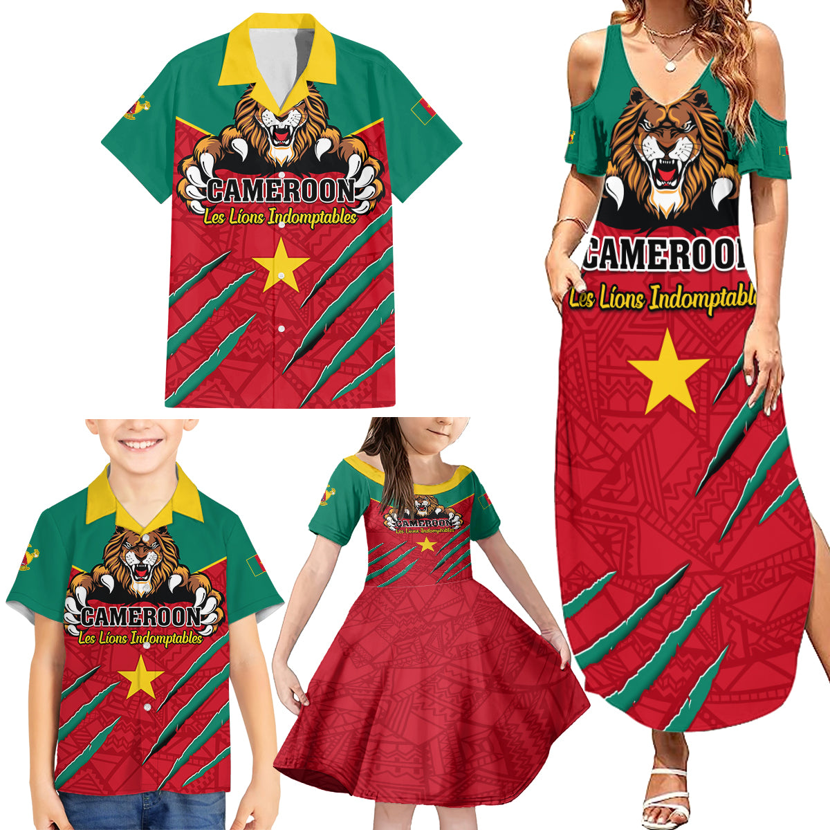 Cameroon Football Family Matching Summer Maxi Dress and Hawaiian Shirt Go Les Lions Indomptables - Wonder Print Shop