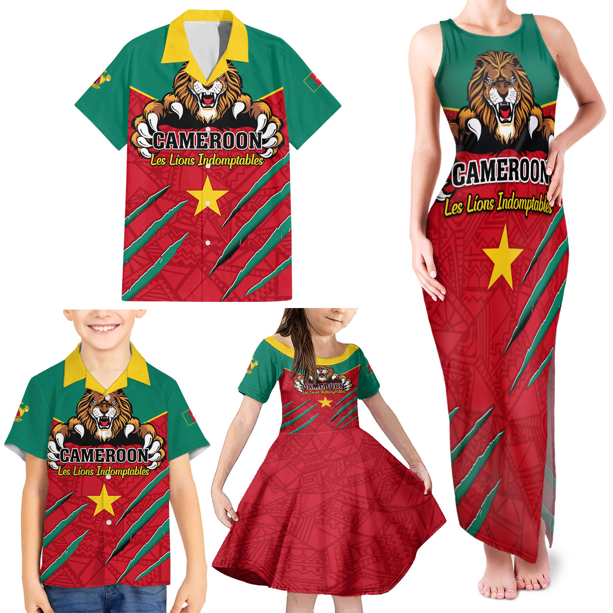 Cameroon Football Family Matching Tank Maxi Dress and Hawaiian Shirt Go Les Lions Indomptables - Wonder Print Shop