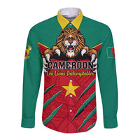 Cameroon Football Long Sleeve Button Shirt Go Les Lions Indomptables - Wonder Print Shop