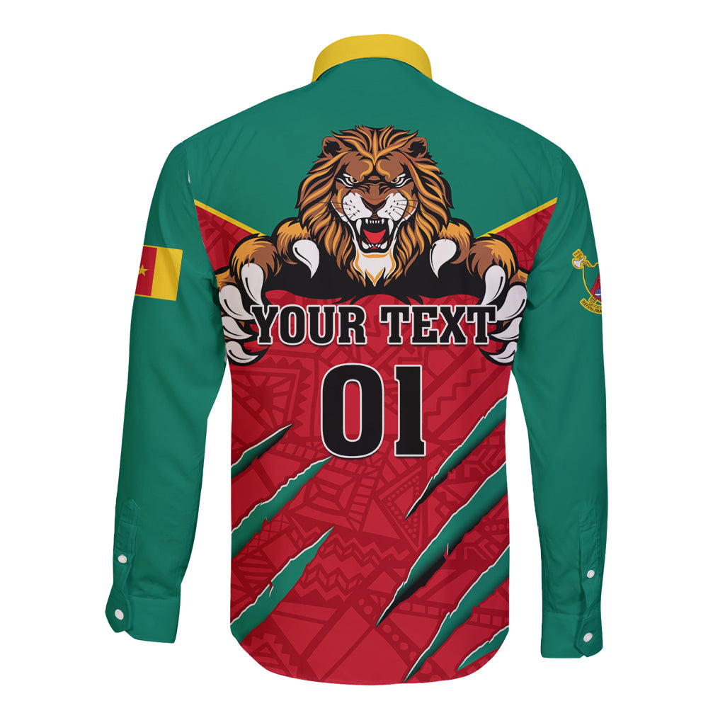 Cameroon Football Long Sleeve Button Shirt Go Les Lions Indomptables - Wonder Print Shop