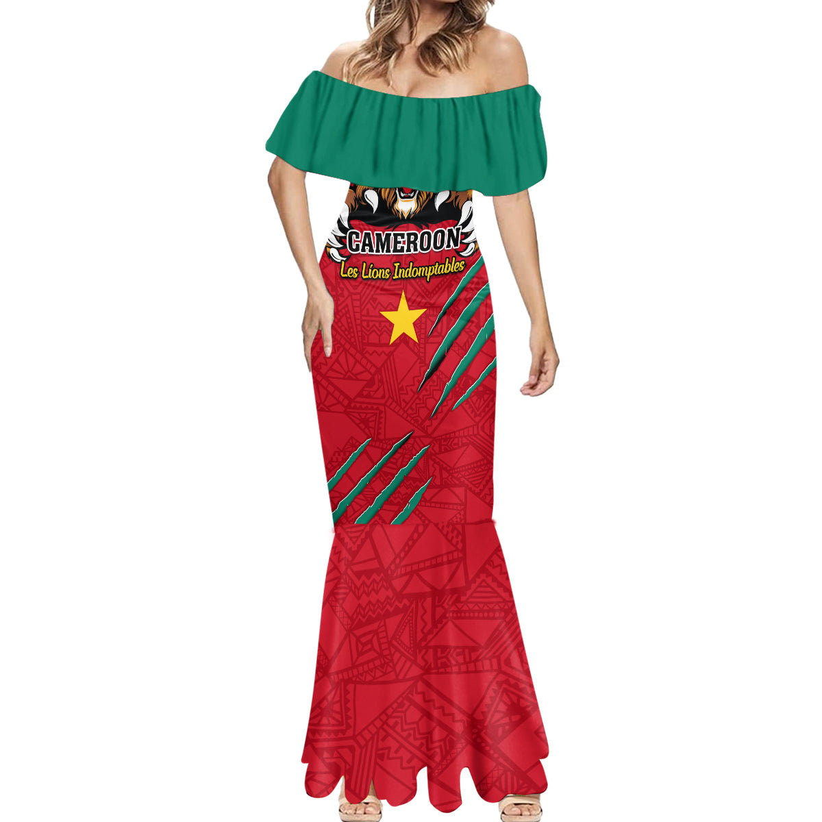Cameroon Football Mermaid Dress Go Les Lions Indomptables - Wonder Print Shop
