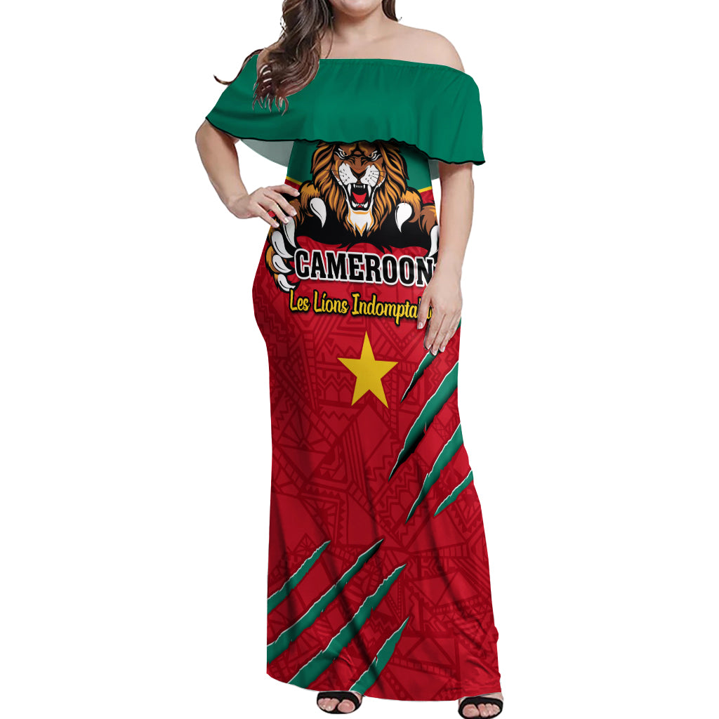 Cameroon Football Off Shoulder Maxi Dress Go Les Lions Indomptables