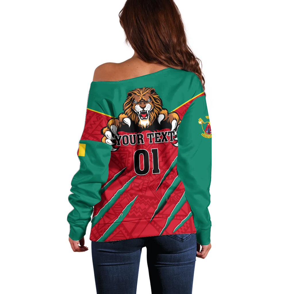 Cameroon Football Off Shoulder Sweater Go Les Lions Indomptables - Wonder Print Shop