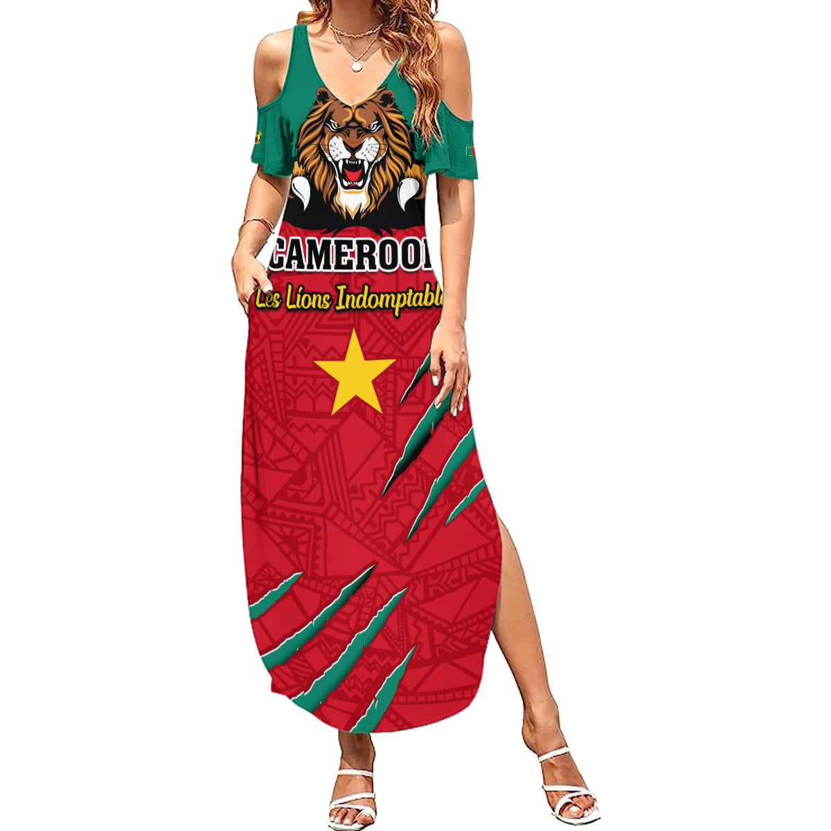 Cameroon Football Summer Maxi Dress Go Les Lions Indomptables