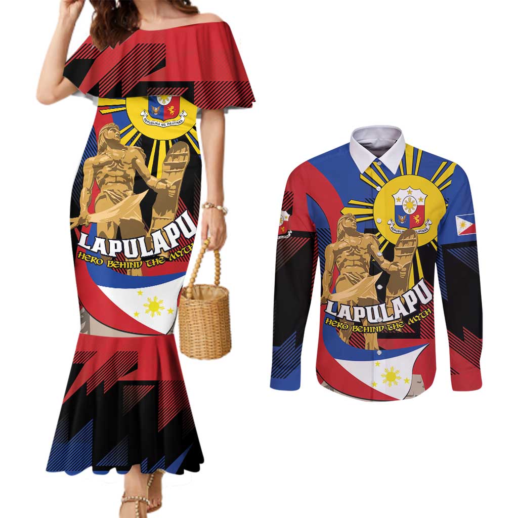 Personalized Philippines Lapulapu Couples Matching Mermaid Dress and Long Sleeve Button Shirt Hero Behind The Myth