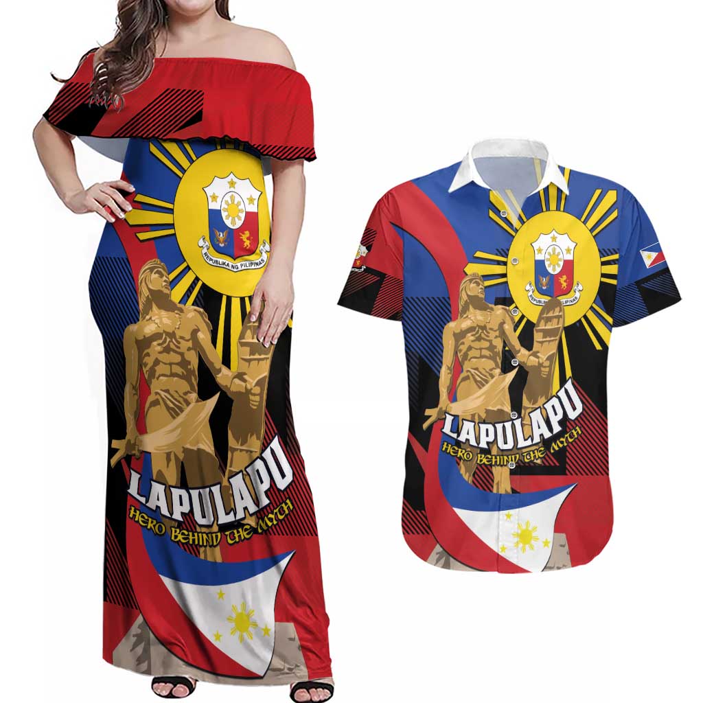 Personalized Philippines Lapulapu Couples Matching Off Shoulder Maxi Dress and Hawaiian Shirt Hero Behind The Myth