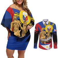 Personalized Philippines Lapulapu Couples Matching Off Shoulder Short Dress and Long Sleeve Button Shirt Hero Behind The Myth