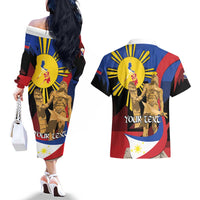 Personalized Philippines Lapulapu Couples Matching Off The Shoulder Long Sleeve Dress and Hawaiian Shirt Hero Behind The Myth