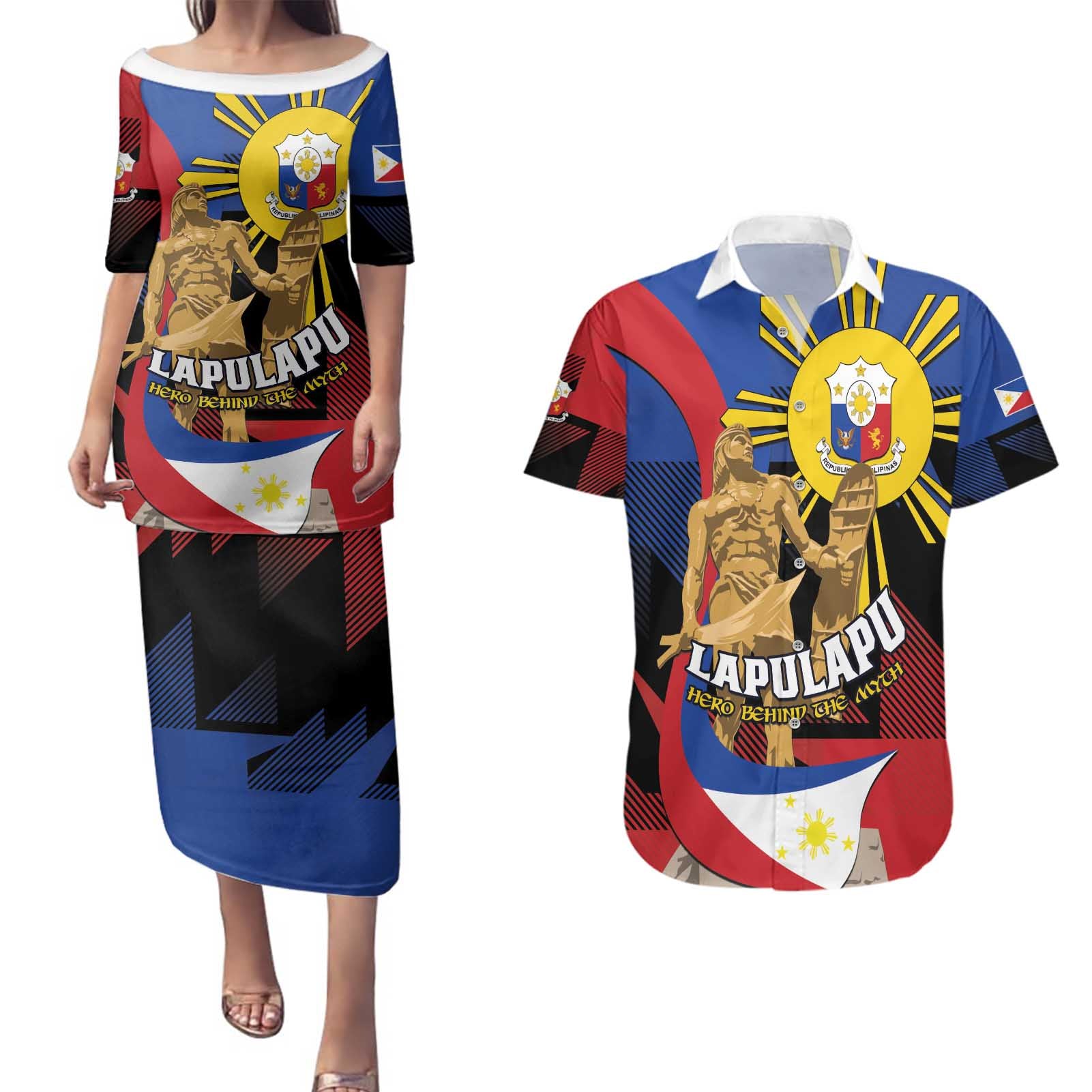 Personalized Philippines Lapulapu Couples Matching Puletasi and Hawaiian Shirt Hero Behind The Myth