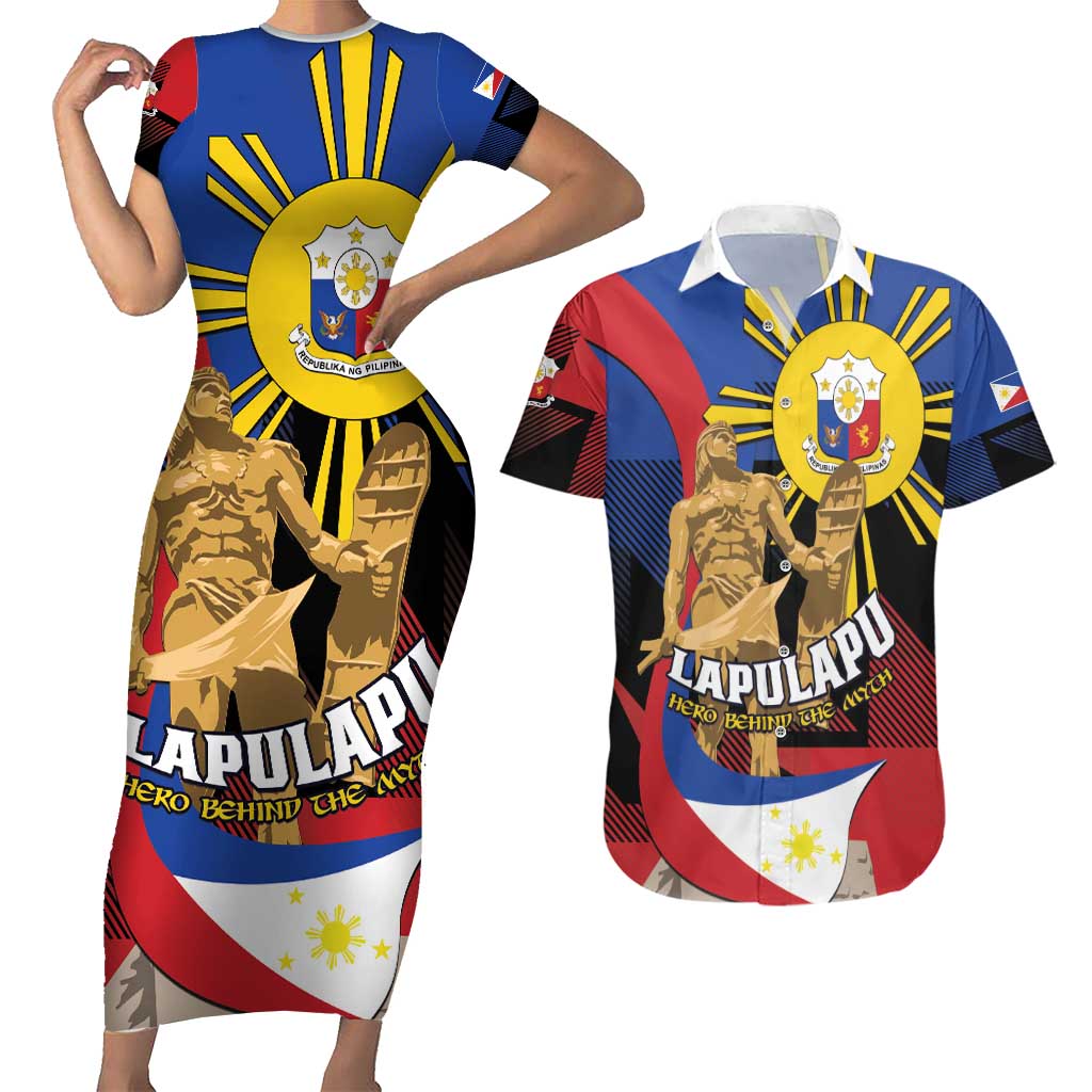 Personalized Philippines Lapulapu Couples Matching Short Sleeve Bodycon Dress and Hawaiian Shirt Hero Behind The Myth