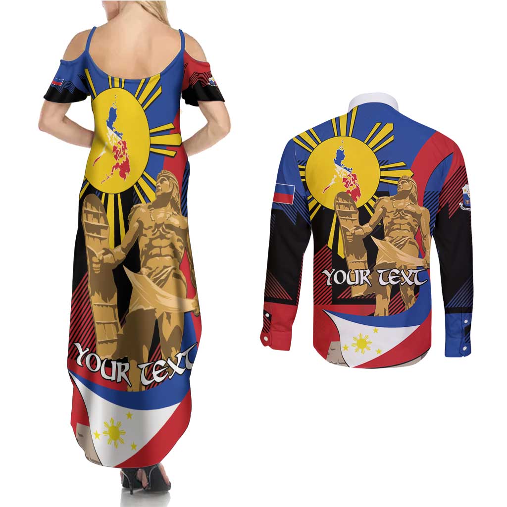 Personalized Philippines Lapulapu Couples Matching Summer Maxi Dress and Long Sleeve Button Shirt Hero Behind The Myth