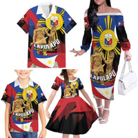 Personalized Philippines Lapulapu Family Matching Off The Shoulder Long Sleeve Dress and Hawaiian Shirt Hero Behind The Myth