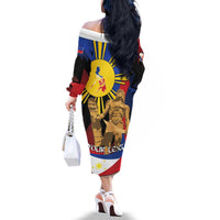 Personalized Philippines Lapulapu Family Matching Off The Shoulder Long Sleeve Dress and Hawaiian Shirt Hero Behind The Myth