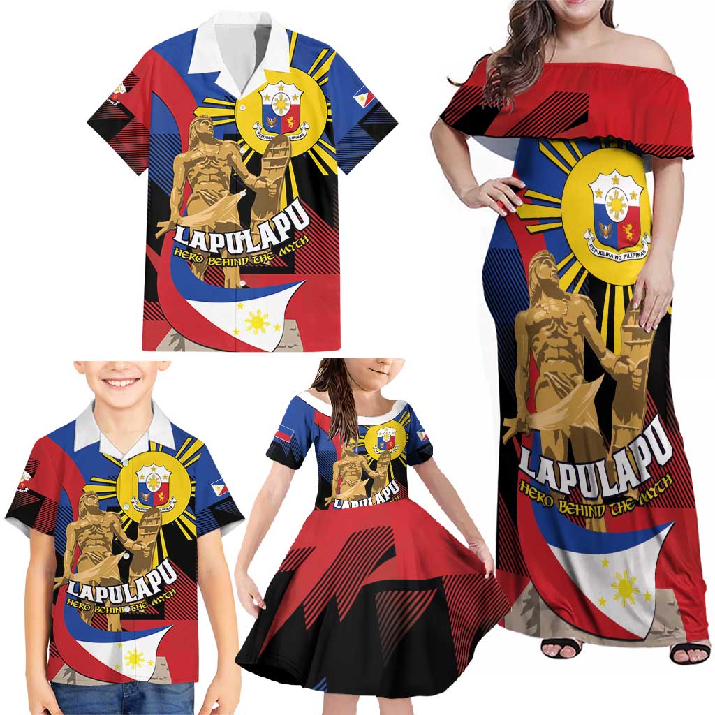 Personalized Philippines Lapulapu Family Matching Off Shoulder Maxi Dress and Hawaiian Shirt Hero Behind The Myth