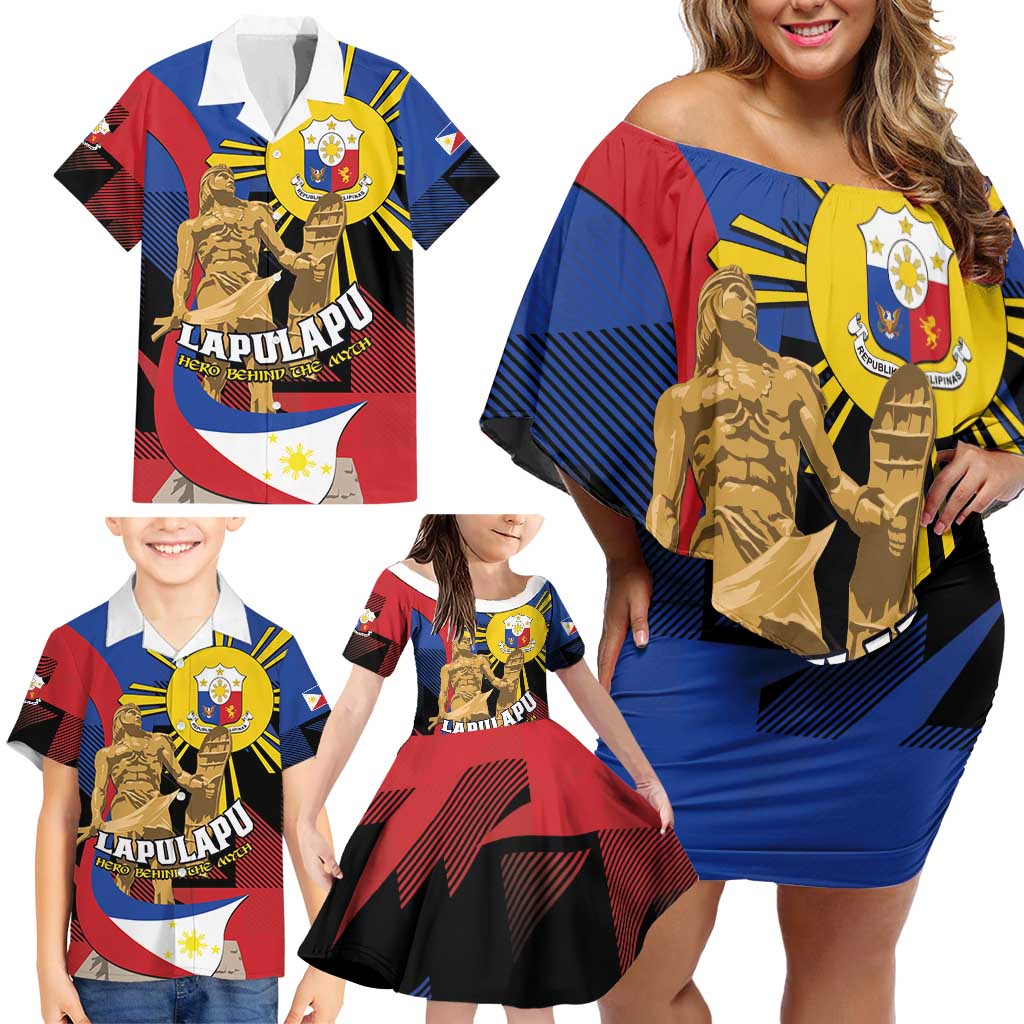 Personalized Philippines Lapulapu Family Matching Off Shoulder Short Dress and Hawaiian Shirt Hero Behind The Myth