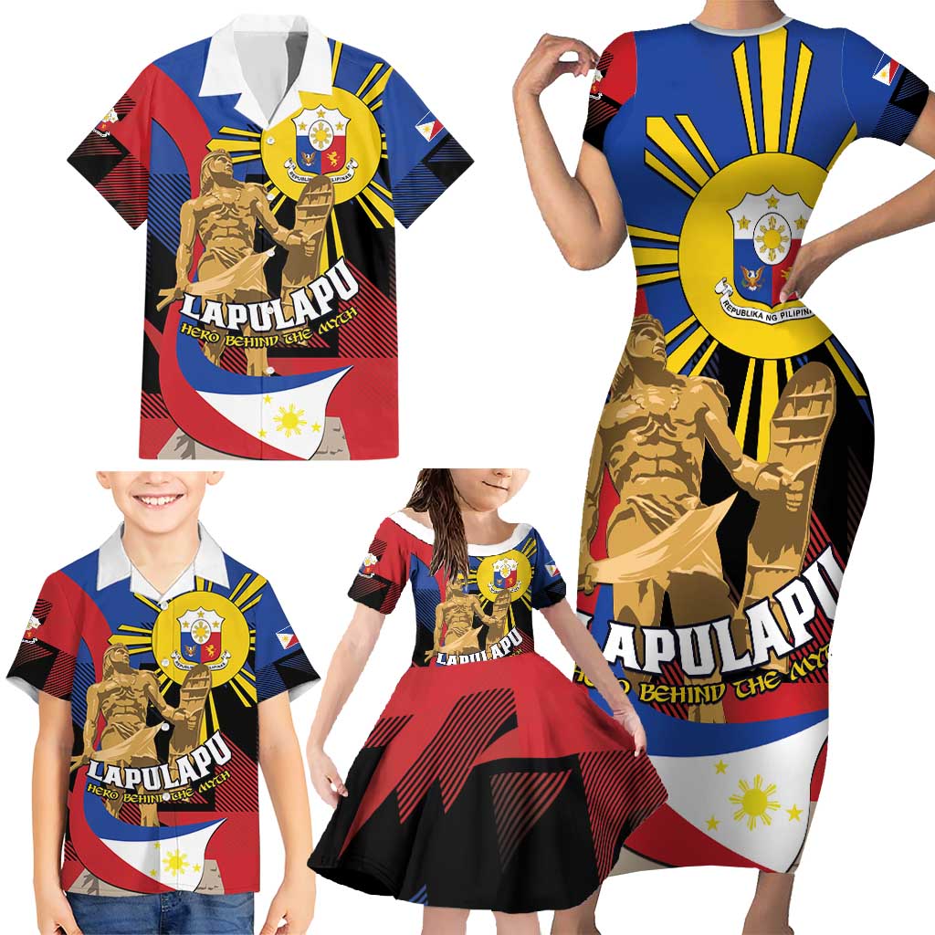 Personalized Philippines Lapulapu Family Matching Short Sleeve Bodycon Dress and Hawaiian Shirt Hero Behind The Myth