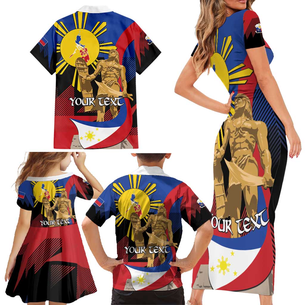 Personalized Philippines Lapulapu Family Matching Short Sleeve Bodycon Dress and Hawaiian Shirt Hero Behind The Myth