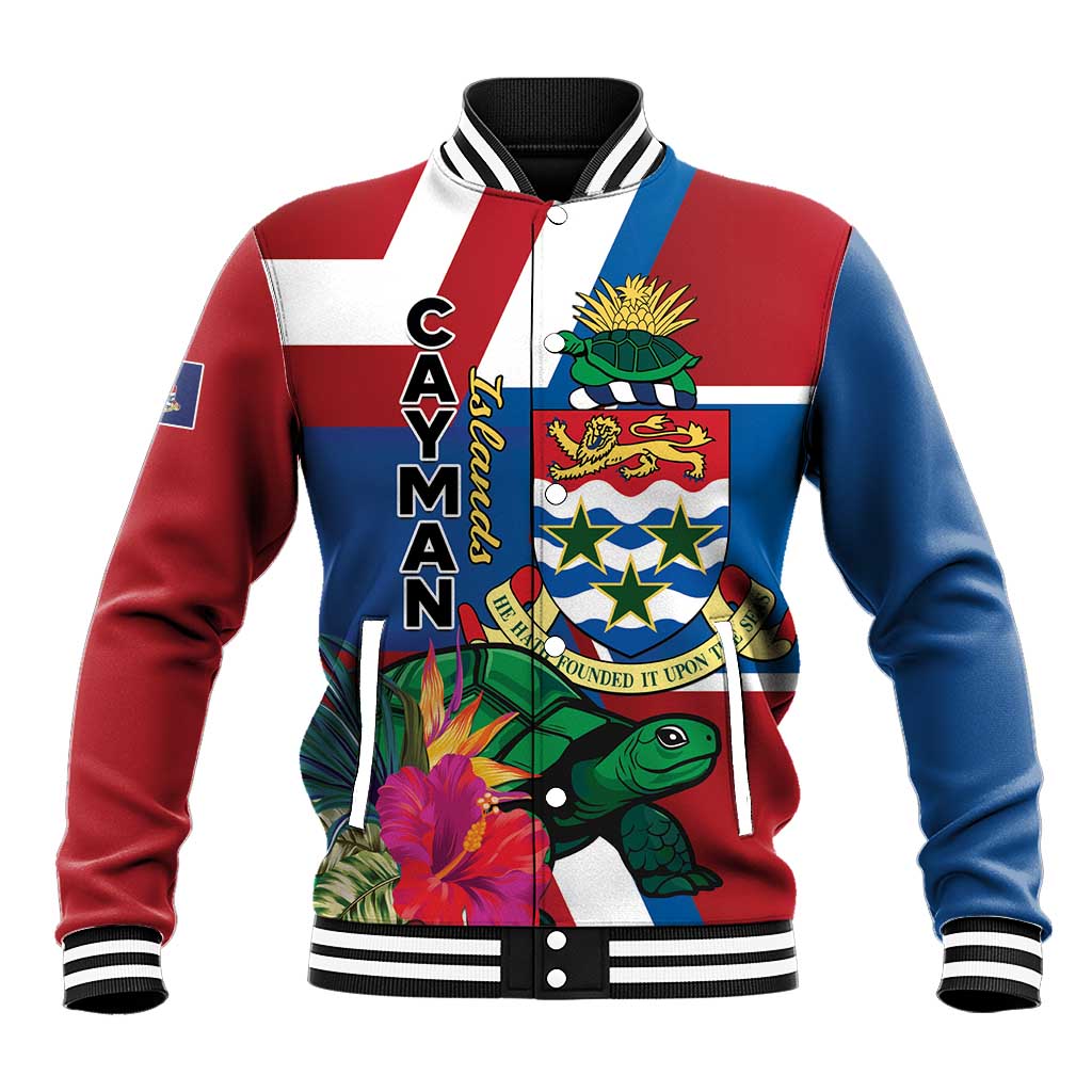 Personalised Cayman Islands Baseball Jacket Tropical Green Turtle