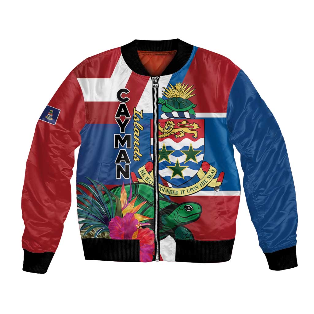 Personalised Cayman Islands Bomber Jacket Tropical Green Turtle