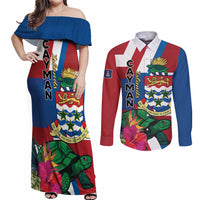 Personalised Cayman Islands Couples Matching Off Shoulder Maxi Dress and Long Sleeve Button Shirt Tropical Green Turtle