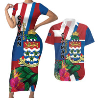 Personalised Cayman Islands Couples Matching Short Sleeve Bodycon Dress and Hawaiian Shirt Tropical Green Turtle