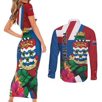Personalised Cayman Islands Couples Matching Short Sleeve Bodycon Dress and Long Sleeve Button Shirt Tropical Green Turtle