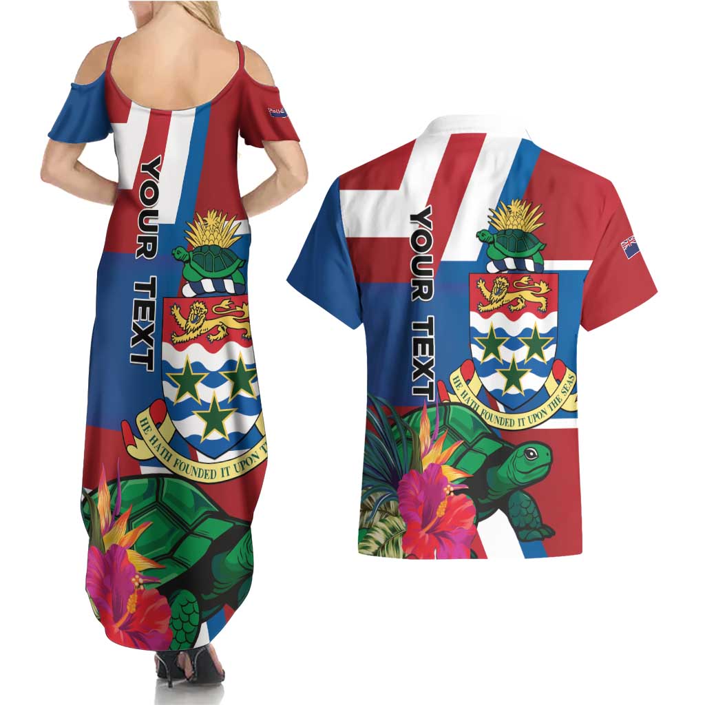 Personalised Cayman Islands Couples Matching Summer Maxi Dress and Hawaiian Shirt Tropical Green Turtle