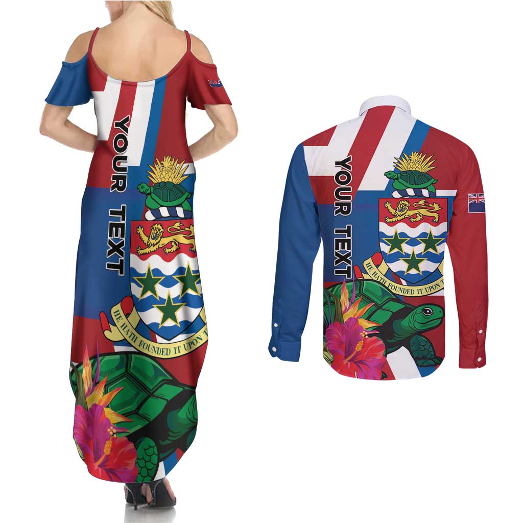 Personalised Cayman Islands Couples Matching Summer Maxi Dress and Long Sleeve Button Shirt Tropical Green Turtle