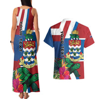 Personalised Cayman Islands Couples Matching Tank Maxi Dress and Hawaiian Shirt Tropical Green Turtle