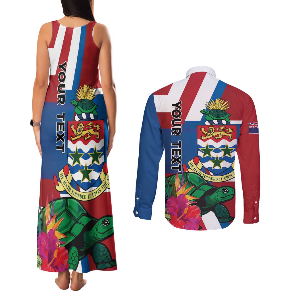 Personalised Cayman Islands Couples Matching Tank Maxi Dress and Long Sleeve Button Shirt Tropical Green Turtle
