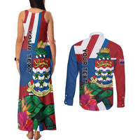 Personalised Cayman Islands Couples Matching Tank Maxi Dress and Long Sleeve Button Shirt Tropical Green Turtle