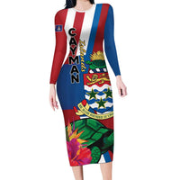 Personalised Cayman Islands Family Matching Long Sleeve Bodycon Dress and Hawaiian Shirt Tropical Green Turtle