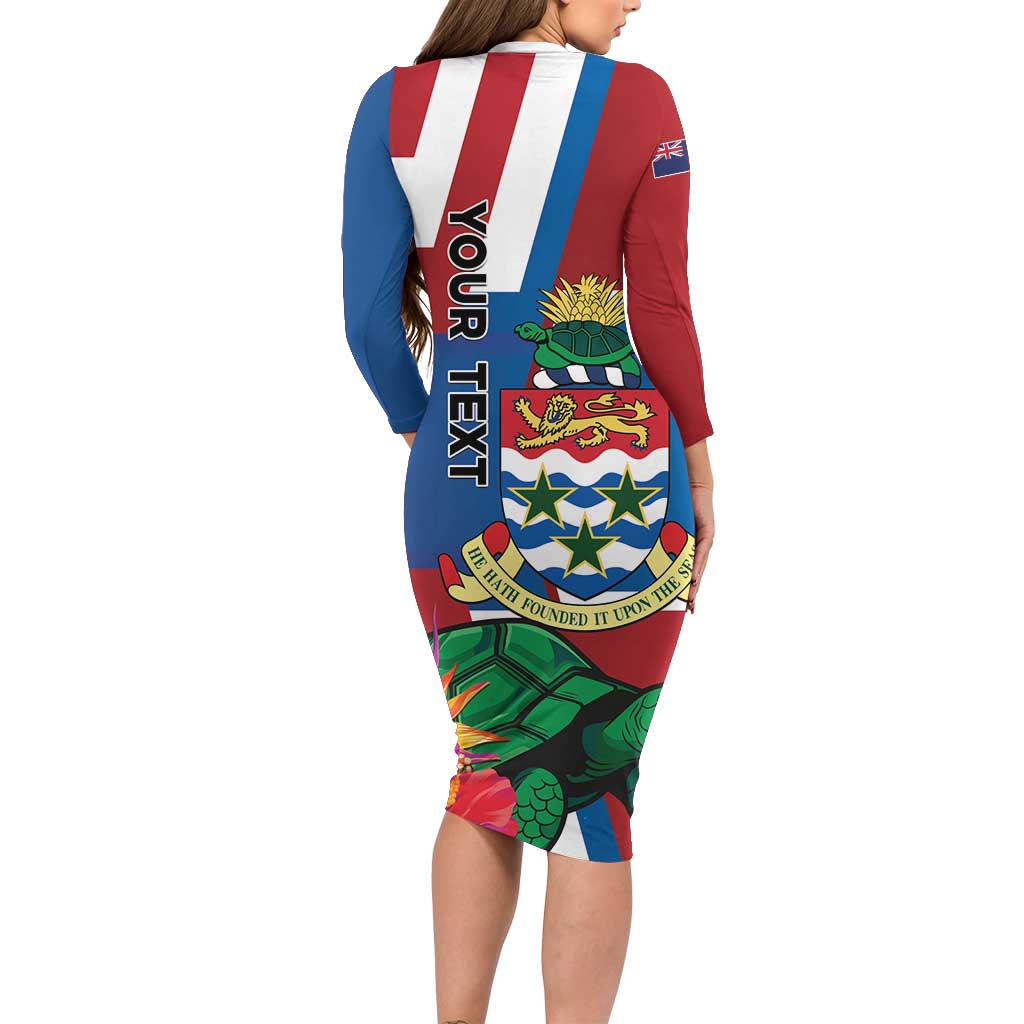 Personalised Cayman Islands Family Matching Long Sleeve Bodycon Dress and Hawaiian Shirt Tropical Green Turtle