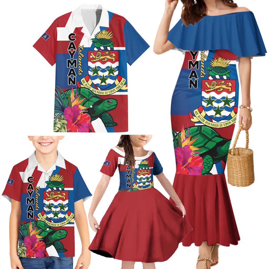Personalised Cayman Islands Family Matching Mermaid Dress and Hawaiian Shirt Tropical Green Turtle