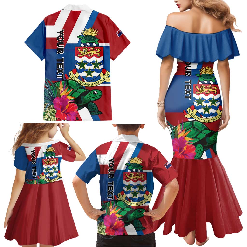 Personalised Cayman Islands Family Matching Mermaid Dress and Hawaiian Shirt Tropical Green Turtle