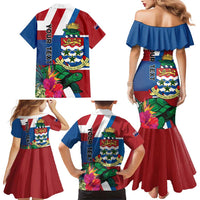 Personalised Cayman Islands Family Matching Mermaid Dress and Hawaiian Shirt Tropical Green Turtle