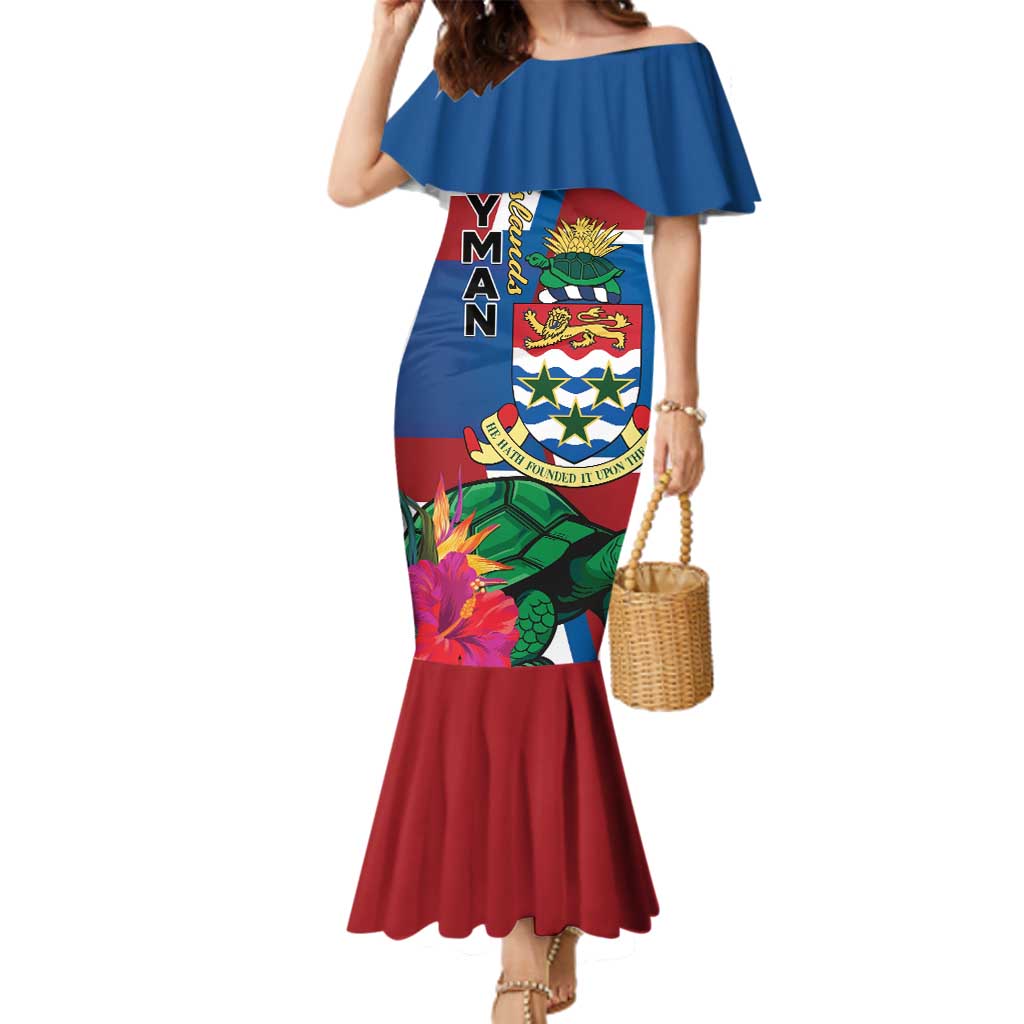 Personalised Cayman Islands Family Matching Mermaid Dress and Hawaiian Shirt Tropical Green Turtle